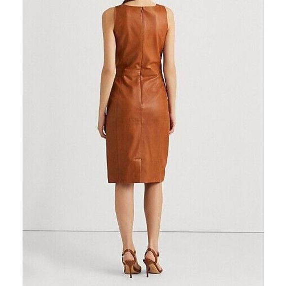 Lauren Ralph Lauren Women Sz 6 Brown Lamb Leather Sleeveless Sheath Dress $595 - Picture 13 of 13